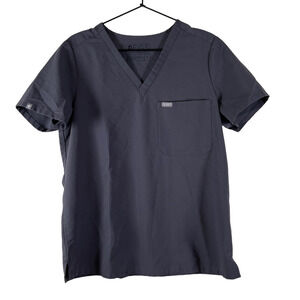 FIGS Women Technical Collection One Pocket Scrub Top Blue V Neck Short Sleeve M